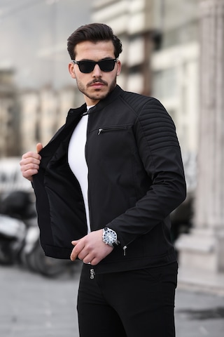 Mero Life Erkek Siyah Su Ve Rüzgar Geçirmez Slim Fit Astarlı Mevsimlik Mont Siyah