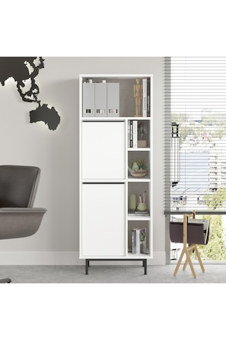 Yurudesign Ocean Ofis Klasör Dolabı Kitaplık 2 Kapaklı Metal Ayaklı Beyaz On10b-w Beyaz