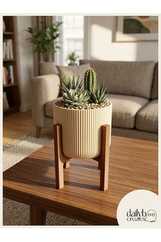 2 Renkli Ayaklı Saksı-modern Tarzlı Dekoratif Saksı-çiçek Ve Bitki Saksısı Bej