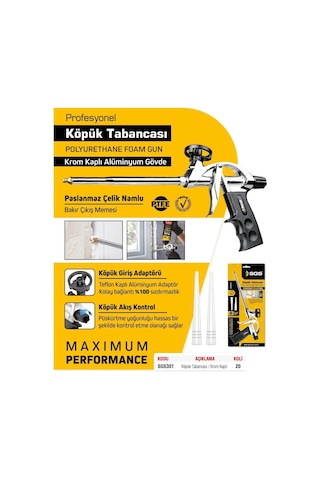 Sgs301 - Pu Köpük Sıkma Tabancası Krom Kaplı Alüminyum Gövde