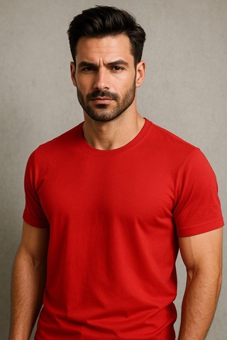 Erkek %100 Pamuk Slim Fit Sporcu Tişört Basic Bisiklet Yaka Kısa Kollu T-shirt Kirmizi