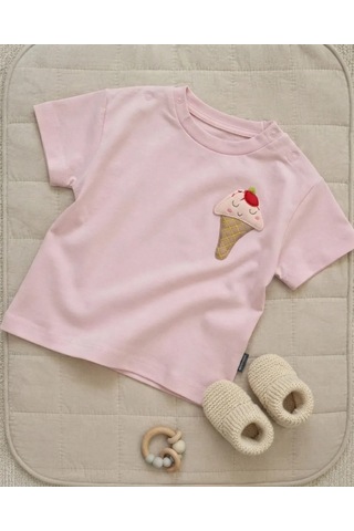 Tuffy Açık Pembe Pembe Kız Bebek Süprem Tişört Ice Cream Figürlü Rahat Kesim