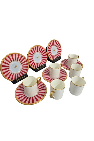 Sudedi Home Pink Line 6 Kişilik Kahve Fincanı Takımı - 90 Ml Çok Renkli