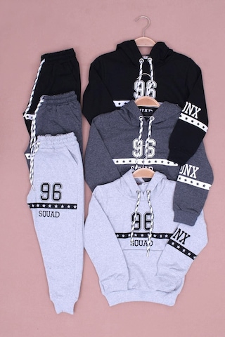 Fyk Kids 3'lü 96 Yazı Baskılı Kanguru Cepli Erkek Çocuk Takım Çok Renkli