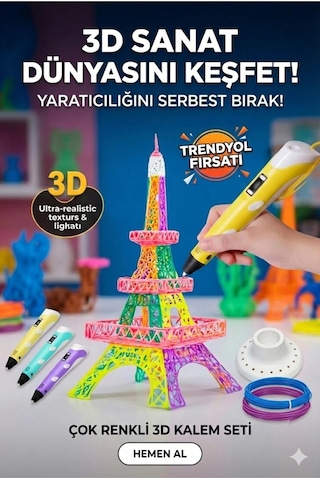3d Kalem Seti Sarı Dijital Göstergeli + 3 Renk Filament Eğitici Yazıcı Abs/pla Uyumlu