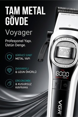 V-888c Profesyonel Saç Sakal Kesme, Tıraş Makinesi Outer Rotor Bldc Motor Seramik Bıçak Clipper - Beyaz