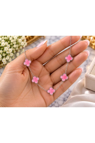 Terragolds Çelik Zincir Gümüş Renk Pembe Baby Boy Yonca Kadın Kolye - Bko10575