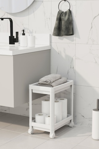 Mithra Life 2 Katlı Tekerlekli Tezgah Altı Beyaz Banyo Mutfak Rafı Mıt1119 Beyaz