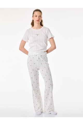 Koton Pamuklu Desenli Kısa Kollu Dokulu Pijama Takımı Beyaz 6slk40080mk