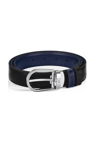 Montblanc At Nalı Tokalı Siyah - Mavi 30 Mm Çift Taraflı Deri Kem Lacivert
