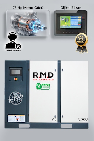 R.M.D Kompresör 75 Hp Invertörlü Vidalı Hava Kompresörü Tek Makine S-75V