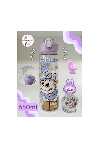Labubu Su Matarası Labubu Suluk Labubu Figürlü Su Şişesi Labubu Matara Pipetli Matara 650ml Mor