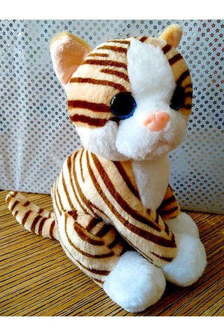 Sevimli Peluş Kedi Oyuncak Kahverengi Sarı 28 CM