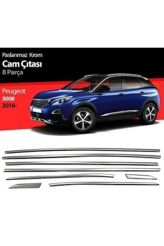 Peugeout 3008 2016+ Alt Cam Çıtası 8 Parça Krom