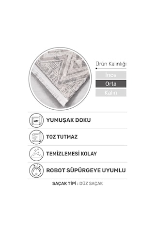 Volora Halı Koleksiyonu Yumuşak Dokulu, Modern İnce Form, Tozumaz Ve Kolay Temizlenebilir Krem - Gri