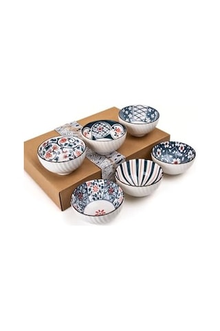 Mukko Home 6'li Desenli Porselen Kase Seti 320 Ml, Çorbalık, Kahvaltılık, Atıştırmalık Kase Hediyelik Kutulu,ço Çok Renkli