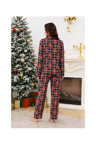 Pemilo Kadın 0363 Süet Düğmeli Pijama Takımı Lacivert-bordo