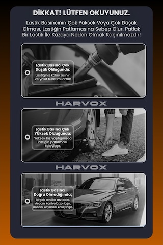 Harvox 10.000mah Akü Takviyeli Hava Kompresörü Şarjlı Powerbankli Göstergeli Araç Lastik Şişirme 150 Psı