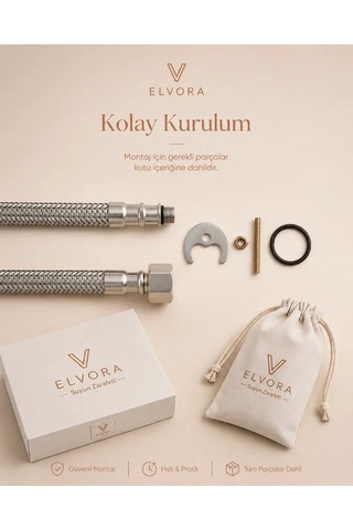 Elvora İnci Krom Lüx Mutfak Evye Bataryası Gümüş Krom