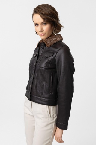 Kahve İris Kolları Ve Beden İçi Kuzu Kürkü Kadın Mont Kahverengi