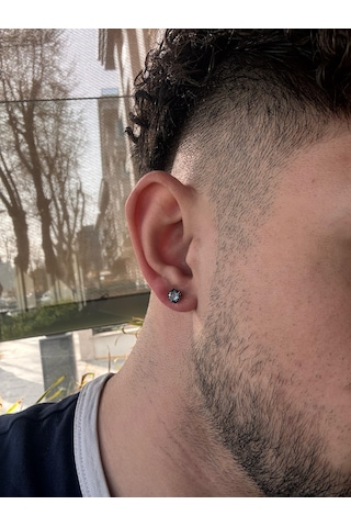 Siyah Paslanmaz Çelik Vidalı Beyaz Zirkon Taşlı Unisex/erkek Beyaz - Siyah