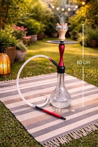 Nargile Takımı 60 Cm Büyük Boy Cam Şişe 17 Cm Çap Modern Kırmızı Gövde Bahçe & Balkon Kullanımına Uygun Şık Nargile