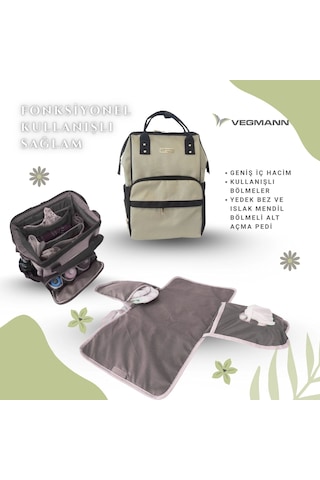 Vegmann Tender Anne Bebek Bakım Sırt Çantası Biberon Termos Gözlü Siyah-gri Siyah-gri Gri - Siyah