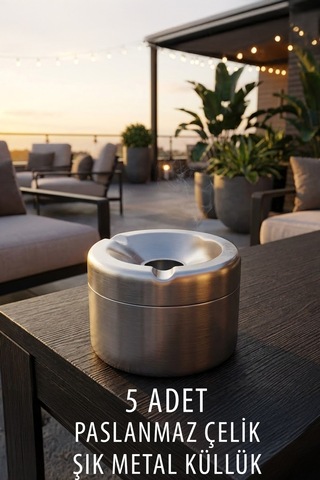 5 Adet Metal Şık Paslanmaz Çelik Küllük Otel Restorant Kafe Uygun