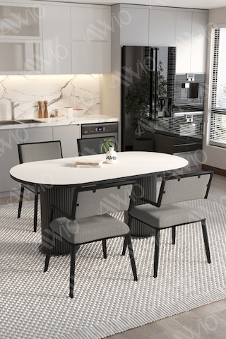 Avvio Pontia 80x140 Yemek Masası Mutfak Masası 4 Kişilik Masa Sandalye Takımı Beyaz-gri