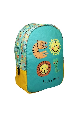 Universal Smiley Baby Lisanslı Sevimli Hayvanlar Desenli Tek Bölmeli Anaokul-kreş İçin Polyester Bebek Sırt Çantası -çok Renkli