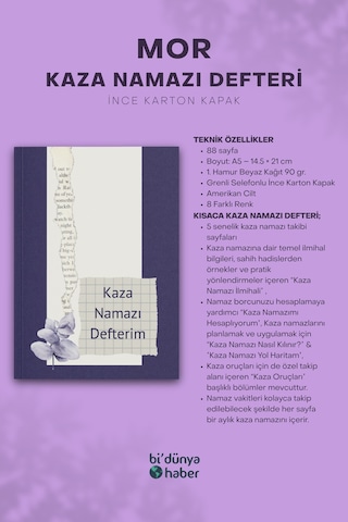 5 Yıllık Kaza Namazı Defterim - Mor Çok Renkli