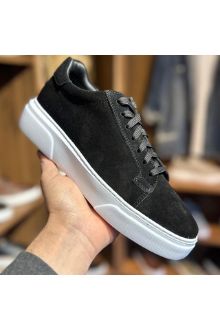Alza %100 Hakiki Deri Erkek Sneaker Günlük Rahat Ve Şık Ayakkabı - Siyah / Beyaz Süet SİYAH-BEYAZ