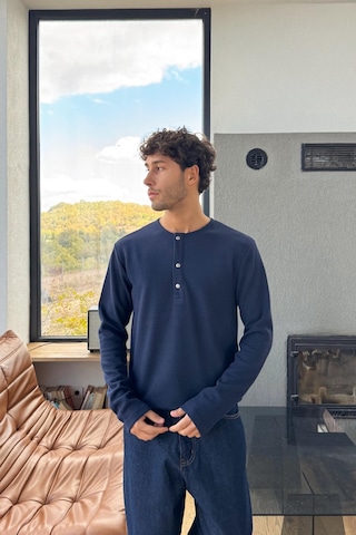 Çıt Çıtlı Oversize Uzun Kol Tişört Lacivert Lacivert