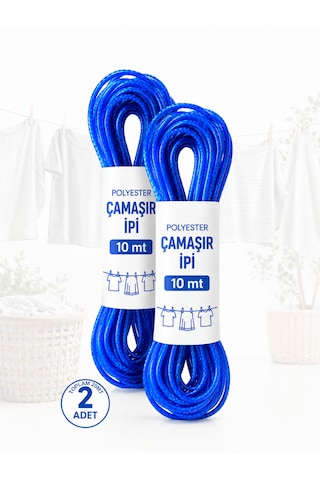 Beylini 2 Adet 10 Mt Polyester Çamaşır İpi Pvc Kaplama Sarkma Yapmaz Balkon Çamaşır Askılığı Çok Amaçlı Kurutma Mavi