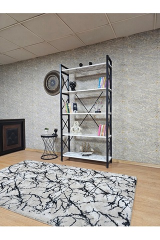 Siyah Boyalı Kitaplık - 5 Raflı Suntalem Lüks Kitaplık Beyaz Merm Çok Renkli