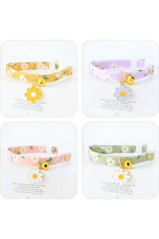 Hombey Kedi Köpek Çiçek Desenli Zilli Pet Kolye, Güvenli Kilitli, Çift Katlı Geliştirilmiş Model, Mor, S Boy 18-30cm