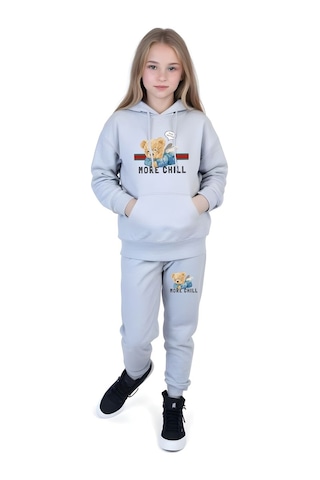 Fyk Kids 3'lü Kız Çocuk Kanguru Cepli Baskı Detaylı Eşofman Takımı Çok Renkli
