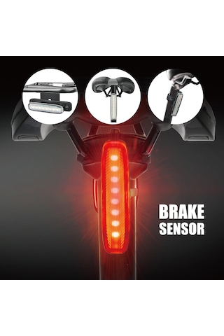 Bike Sky Brıvıga - Lw-beam50 Pro 50 Lümen Kablosuz Kumandalı Dönüş Sinyali Fren Sensörlü, 8 Kırmızı + 9 Sarı Siyah