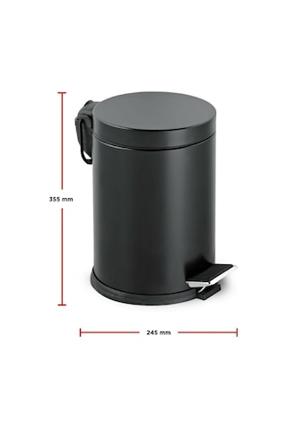 Siyah Renkli Paslanmaz Çelik Pedallı 12 Lt Çöp Kovası Siyah