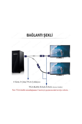 Yüksek Kalite Vga Çoklayıcı Monitör Kablosu 1 Giriş 2 Çıkış