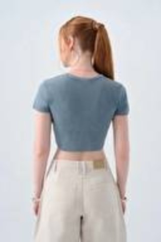 Kadın Crop T-shirt Lf2038433 Gri