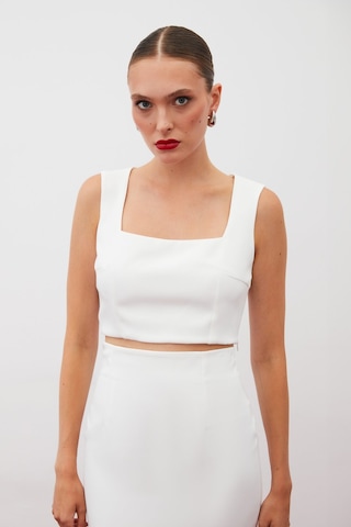 Sateen Kare Yaka Crop Bluz - Ekru-134914 Ekru