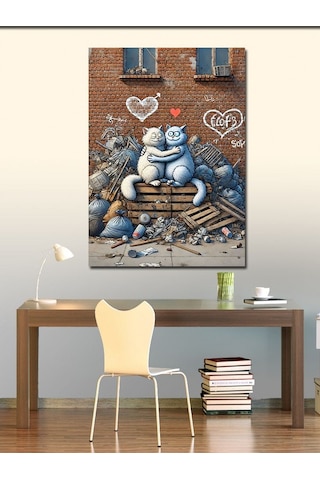Kanvas Tablo Graffiti Kediler Ve Sokak Aşkı 100cmx140cm