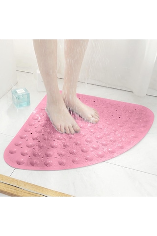 Mainshop Köşe Banyo Duş Paspası Ve Duşakabin Paspasları Tahliye Delikli 54x54 Cm M-163 Pembe