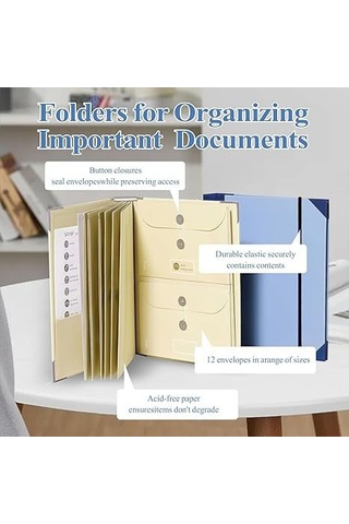 Tuomeng Dosya Saklama Çantası Folyo Cep Katlanır Dosya Çantası Cep Akordeon Saklama Bağlayıcı Mavi