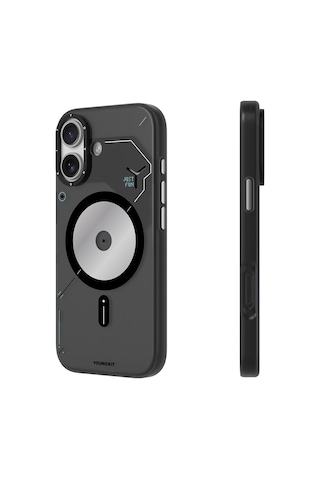 Apple Uyumlu iPhone 17 Kılıf M-safe Şarj Özellikli Disk Desenli Youngkit Disc Battle Kapak Siyah Siyah