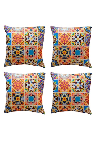 Modern Tarz Dijital Baskılı 4 Lü Dekoratif Kırlent Kılıfı Seti 43x43 Cm Şık Ve Renkli Tasarımlar Turuncu - Çok Renkli