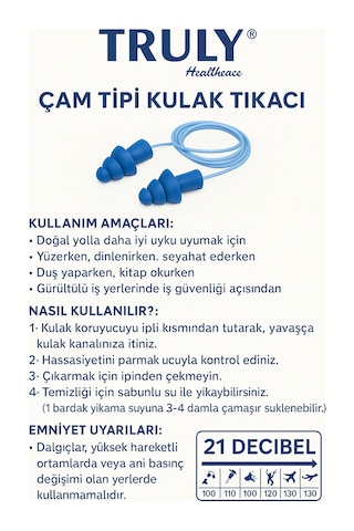 Truly Çam Tipi Kulak Tıkacı Ipli, Su Geçirmez, Yıkanabilir, Silikon, Uyku Ve Yüzme Için 21 Db Gürültü Azaltma