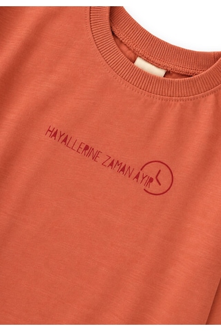 Cigit Sloganlı Uzun Kollu T-shirt 2-10 Yaş Oranj