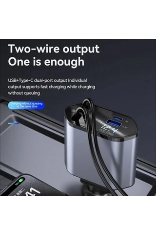 Lexroo Araç Çekilebilir Araç Şarj Cihazı 2 Usb Bağlantı Noktası Desteği 120w Süper Hızlı Şarj Flaş Standart
